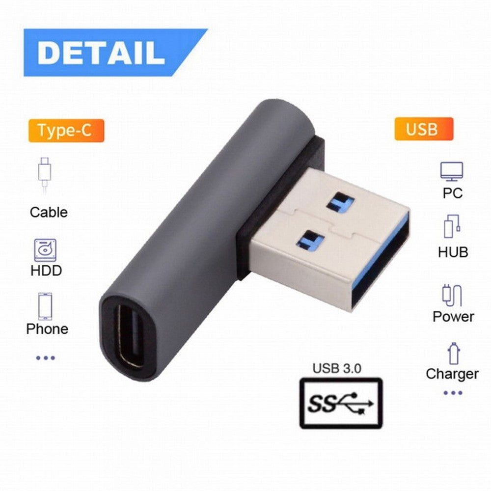 Chenyang USB-C Type C Female Low Profile 90 Degree Left Angled to USB 3.0 A Male Data Adapter for Laptop Desktop UC-067-LP