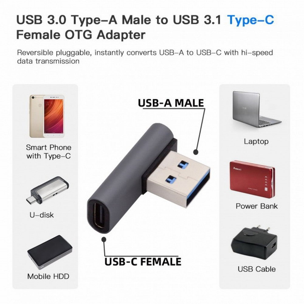 Chenyang USB-C Type C Female Low Profile 90 Degree Left Angled to USB 3.0 A Male Data Adapter for Laptop Desktop UC-067-LP