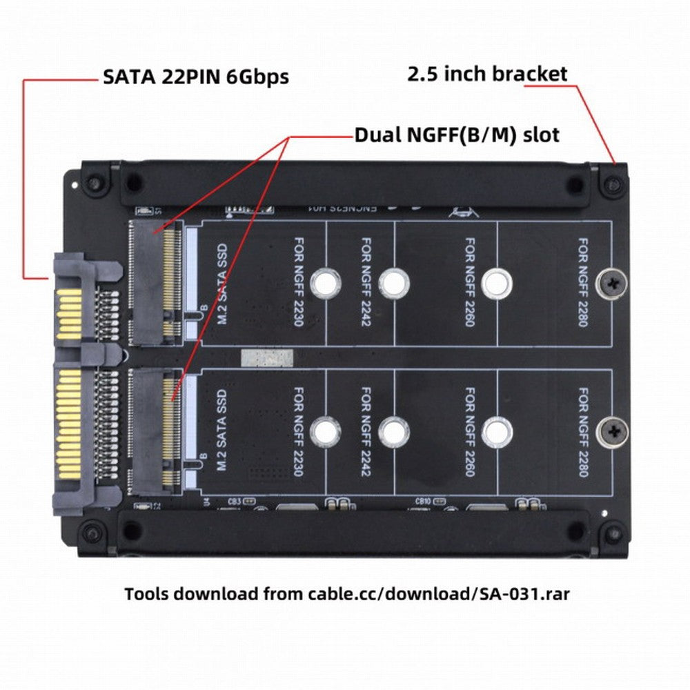 Chenyang Dual NGFF B+M Key M.2 SSD Card JBOD Raid0 Span Bridge to 2.5inch SATA Combo HDD Disk Drive Enclosure SA-031