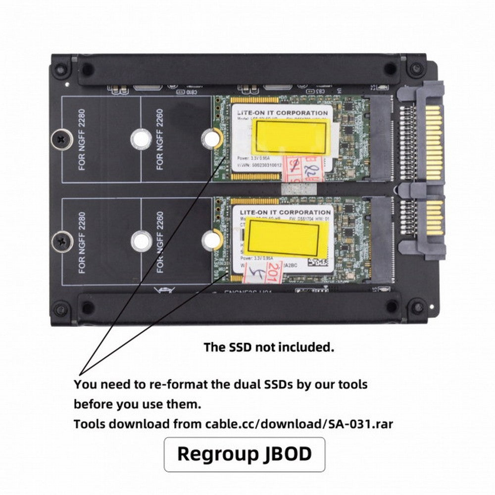 Chenyang Dual NGFF B+M Key M.2 SSD Card JBOD Raid0 Span Bridge to 2.5inch SATA Combo HDD Disk Drive Enclosure SA-031