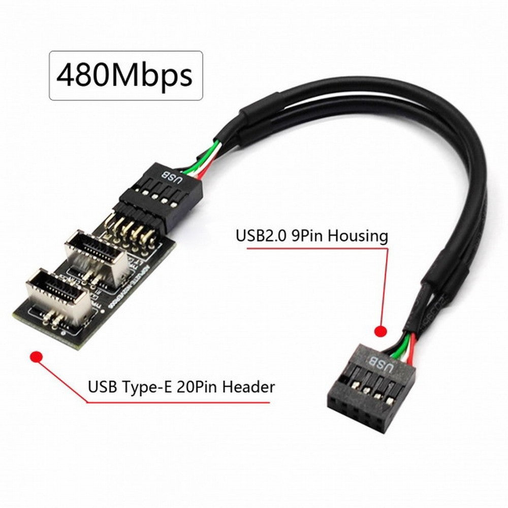 Chenyang Dual USB 3.1 Front Panel Socket Key-A Type-E to USB 2.0 9Pin 10Pin Mainboard Header Male Cable Extension Adapter UC-022