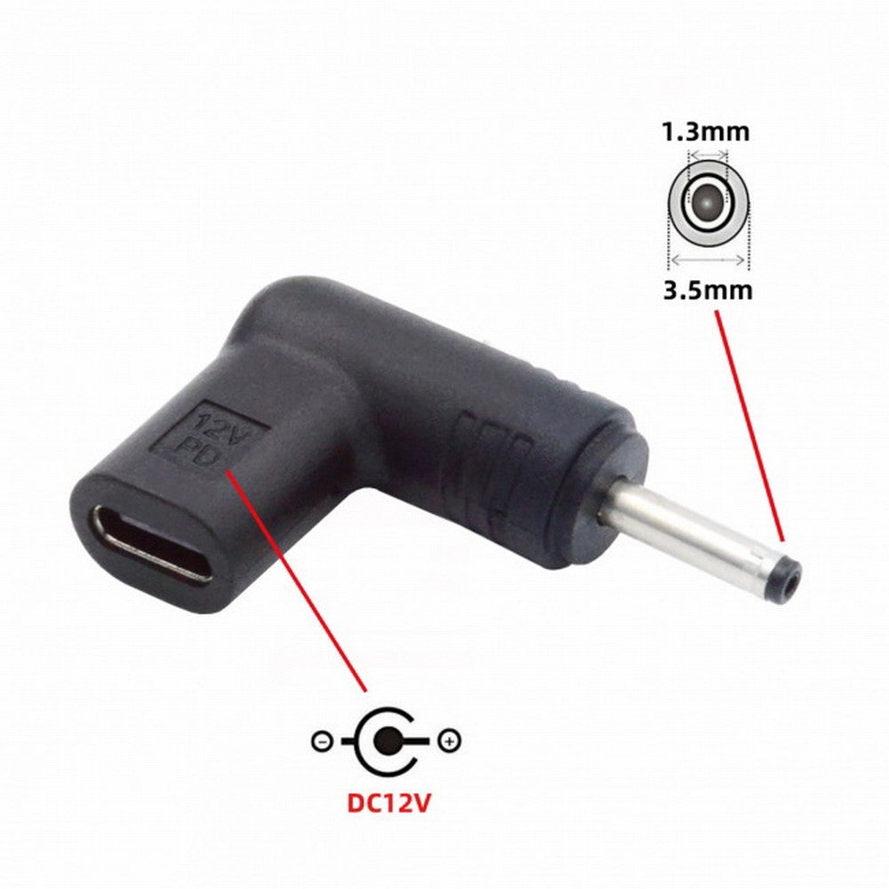 Chenyang USB 3.1 Type C USB-C Female to DC 12V 3.5x1.3mm Plug Adapter PD Emulator Trigger 90 Degree Angled UC-090-3513MM