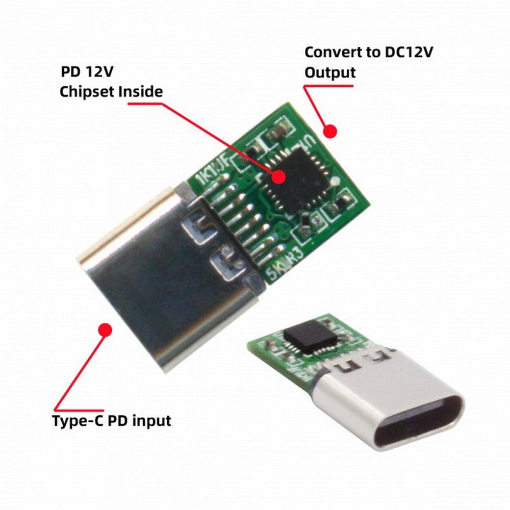 Chenyang USB 3.1 Type C USB-C Female to DC 12V 3.5x1.3mm Plug Adapter PD Emulator Trigger 90 Degree Angled UC-090-3513MM