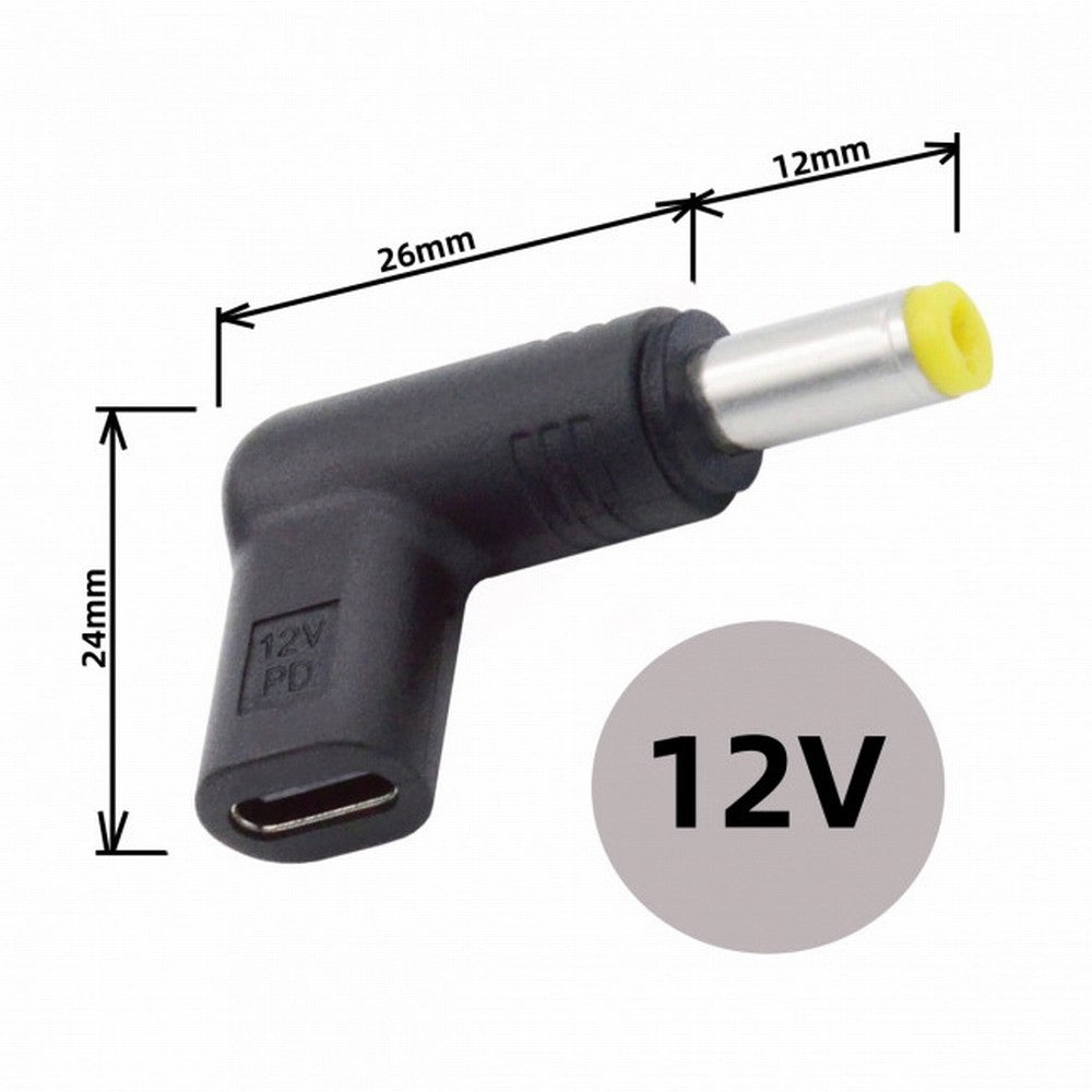 Chenyang USB 3.1 Type C USB-C Female to DC 12V 5.5x2.5mm Plug Adapter PD Emulator Trigger 90 Degree Angled UC-090-5525MM