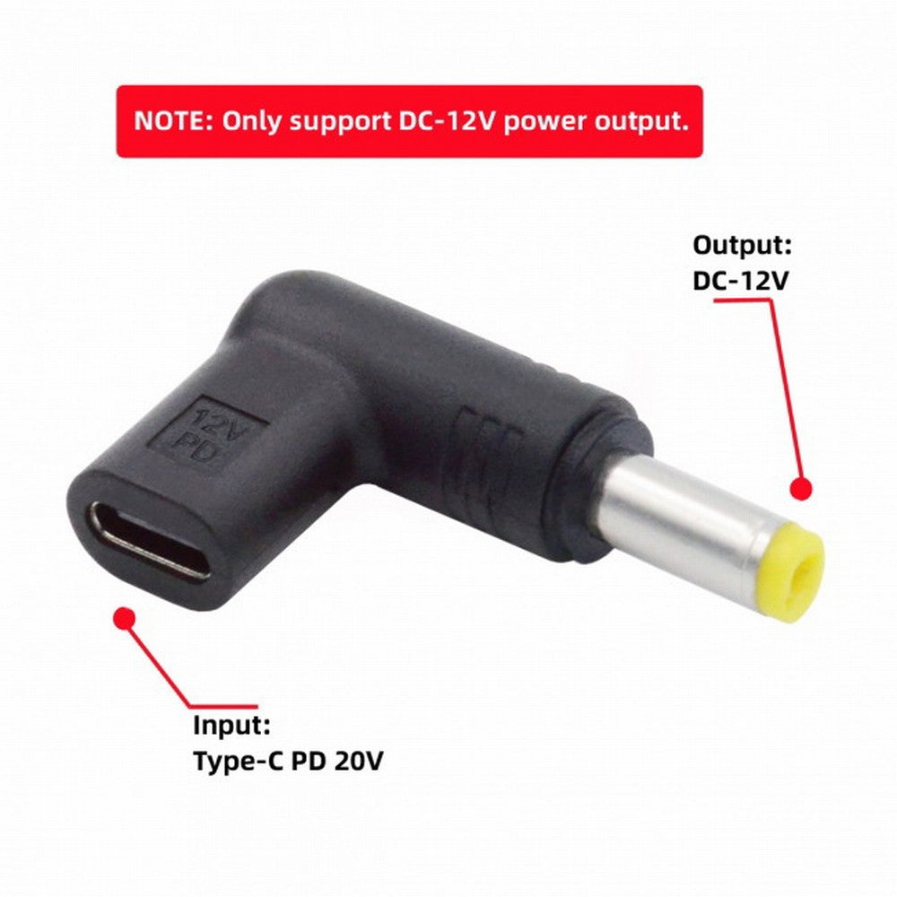 Chenyang USB 3.1 Type C USB-C Female to DC 12V 5.5x2.5mm Plug Adapter PD Emulator Trigger 90 Degree Angled UC-090-5525MM