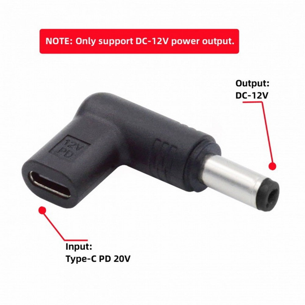 Chenyang USB 3.1 Type C USB-C Female to DC 12V 5.5x2.1mm Plug Adapter PD Emulator Trigger 90 Degree Angled UC-090-5521MM