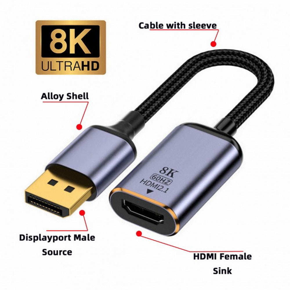 Chenyang DisplayPort 1.4 Source to HDMI 2.0 Display 8K 60hz UHD 4K DP to HDMI Female Monitor Adapter Cable DP-056-DPF