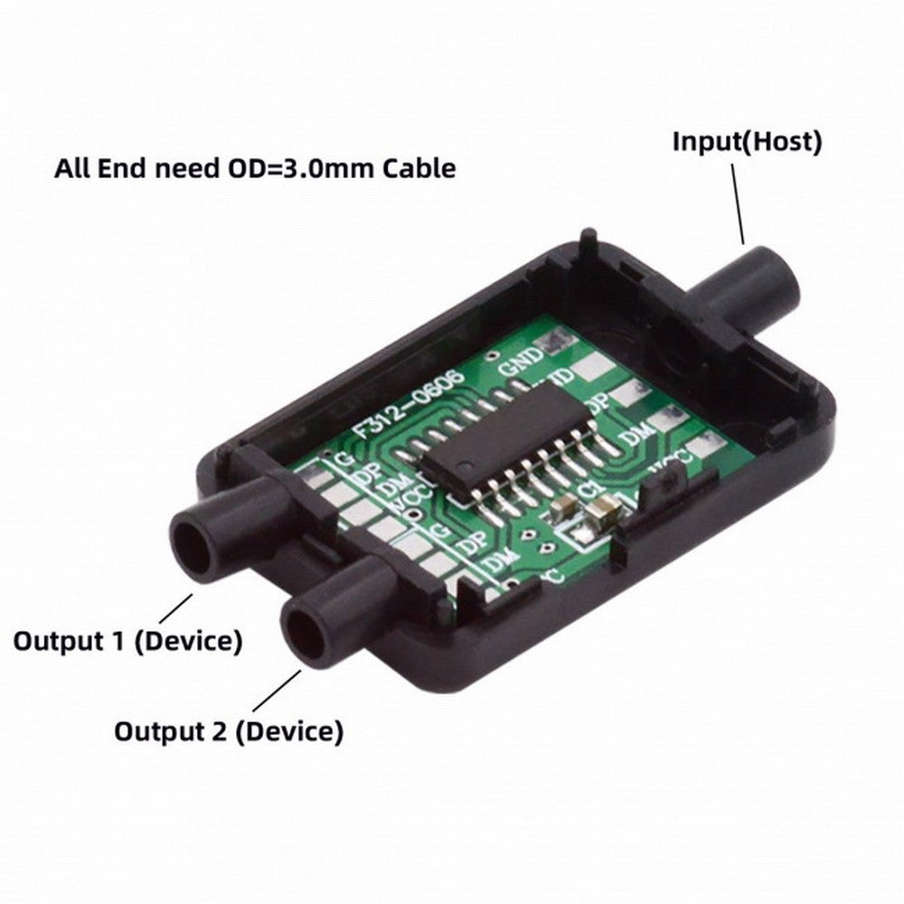 Chenyang PCBA for USB2.0 Ports HUB USB 1 to 2 Splitter with SR Cover for DIY OEM Parts 3.0mm Cable CN-003