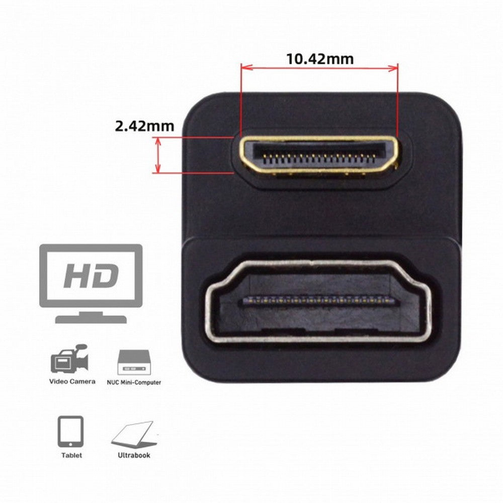 Chenyang 360 Degree Down Opposite U Shape Back Angled Mini HDMI 1.4 Male to HDMI Female Extension Adapter Converter HD-001-DN