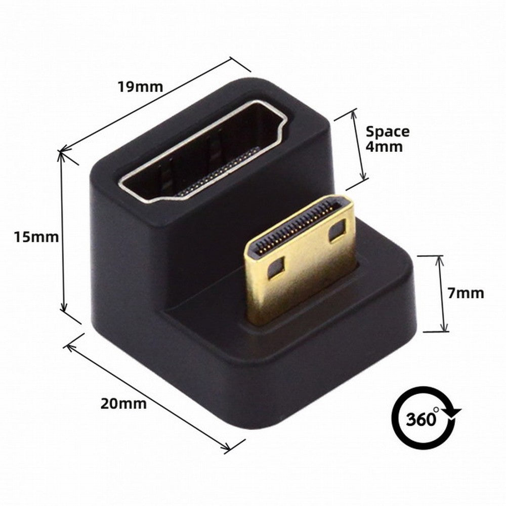 Chenyang 360 Degree Down Opposite U Shape Back Angled Mini HDMI 1.4 Male to HDMI Female Extension Adapter Converter HD-001-DN