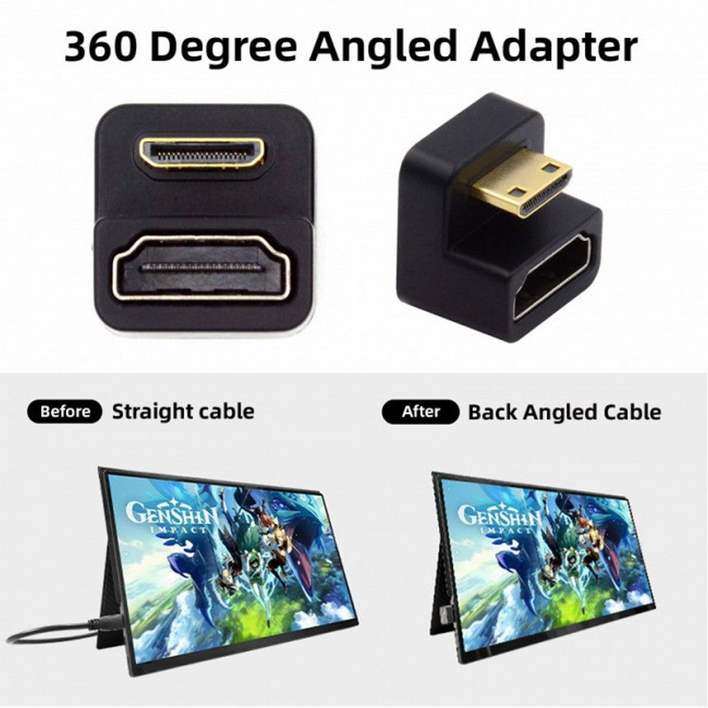 Chenyang 360 Degree Down Opposite U Shape Back Angled Mini HDMI 1.4 Male to HDMI Female Extension Adapter Converter HD-001-DN