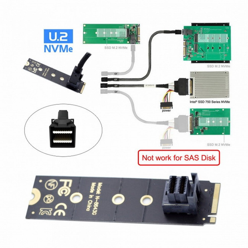 Chenyang 22x80mm U.2 Kit SFF-8639 NVME PCIe4.0 SSD Adapter for Mainboard SSD 750 p3600 p3700 M.2 SFF-8643 Mini SAS HD SF-094-BK