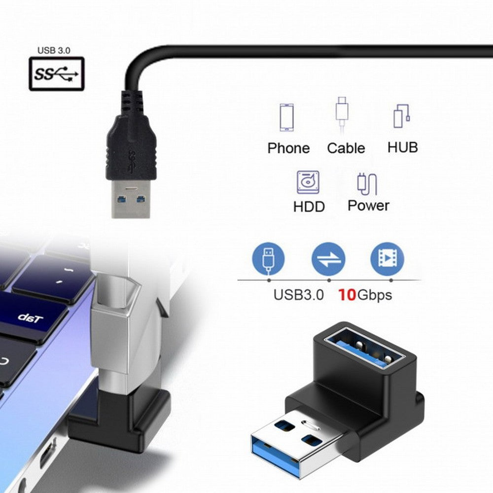 Chenyang 10Gbps USB3.0 Male to Female Extension Power Data Video Adapter 90 Degree Up Angled Type U3-018-UP