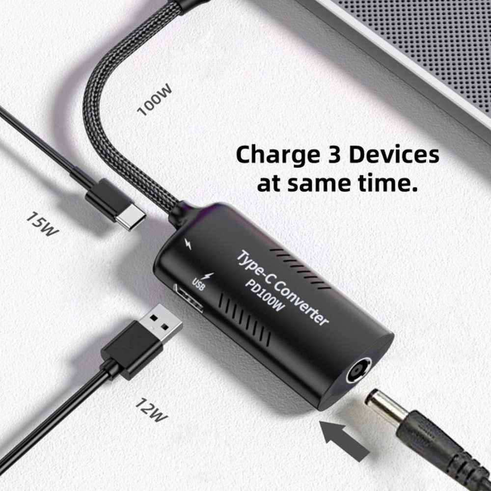 Chenyang DC Power 5.5x2.5mm 5.5x2.1mm Input to 100W Dual Type C USB-C and Type-A Output PD Emulator Trigger Charge Cable UC-121-5521MM