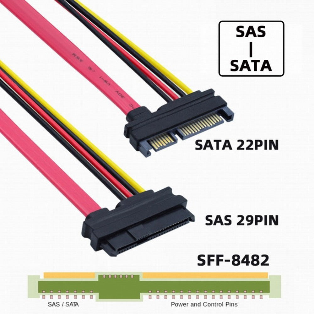 Chenyang SFF-8482 SAS 29 Pin to SATA 22Pin Hard Disk Drive Raid Extension Cable with 15 Pin SATA Power Port SF-008