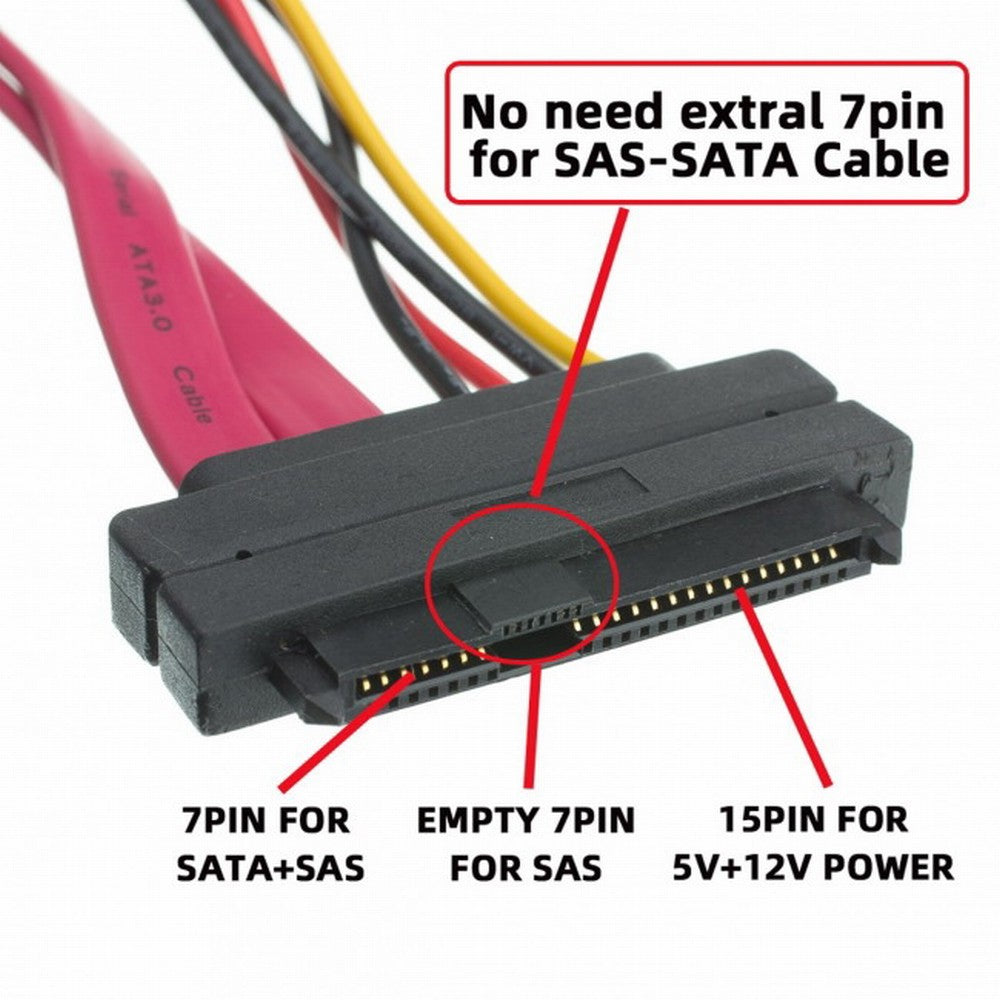 Chenyang SFF-8482 SAS 29 Pin to SATA 22Pin Hard Disk Drive Raid Extension Cable with 15 Pin SATA Power Port SF-008