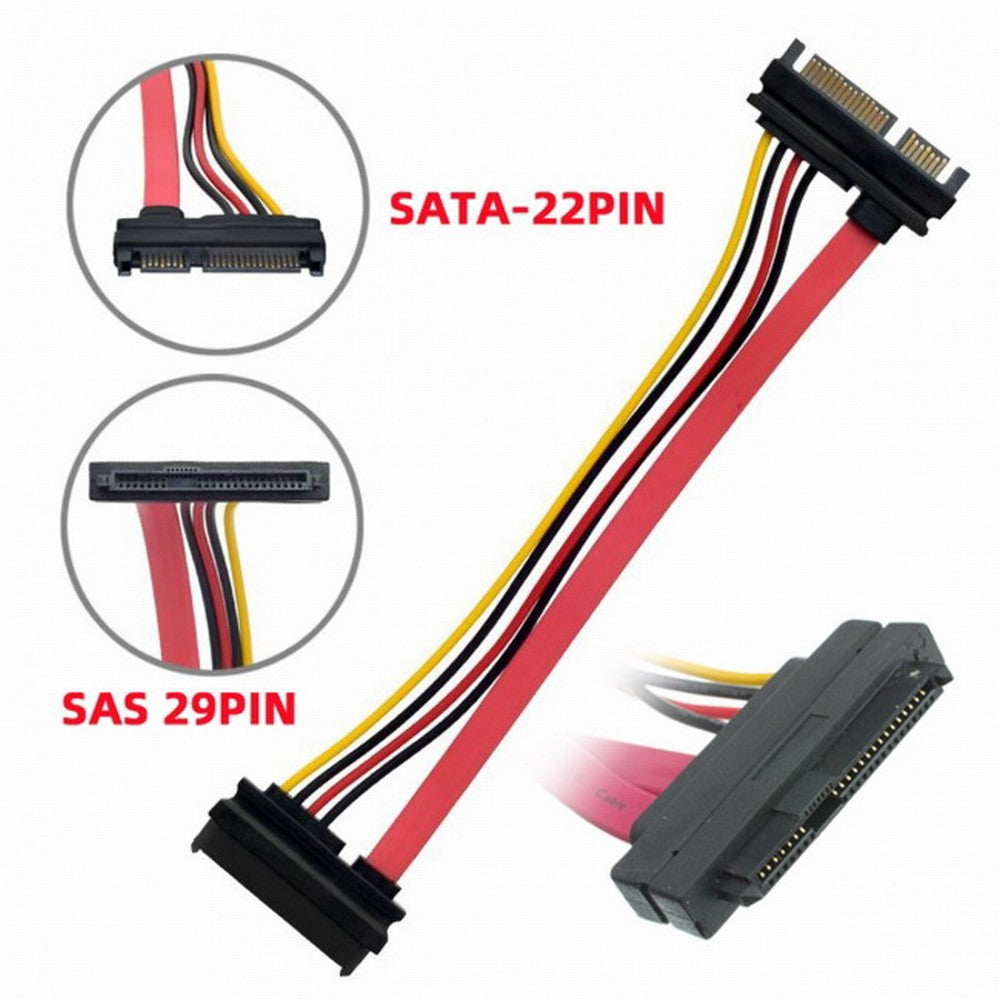 Chenyang SFF-8482 SAS 29 Pin to SATA 22Pin Hard Disk Drive Raid Extension Cable with 15 Pin SATA Power Port SF-008