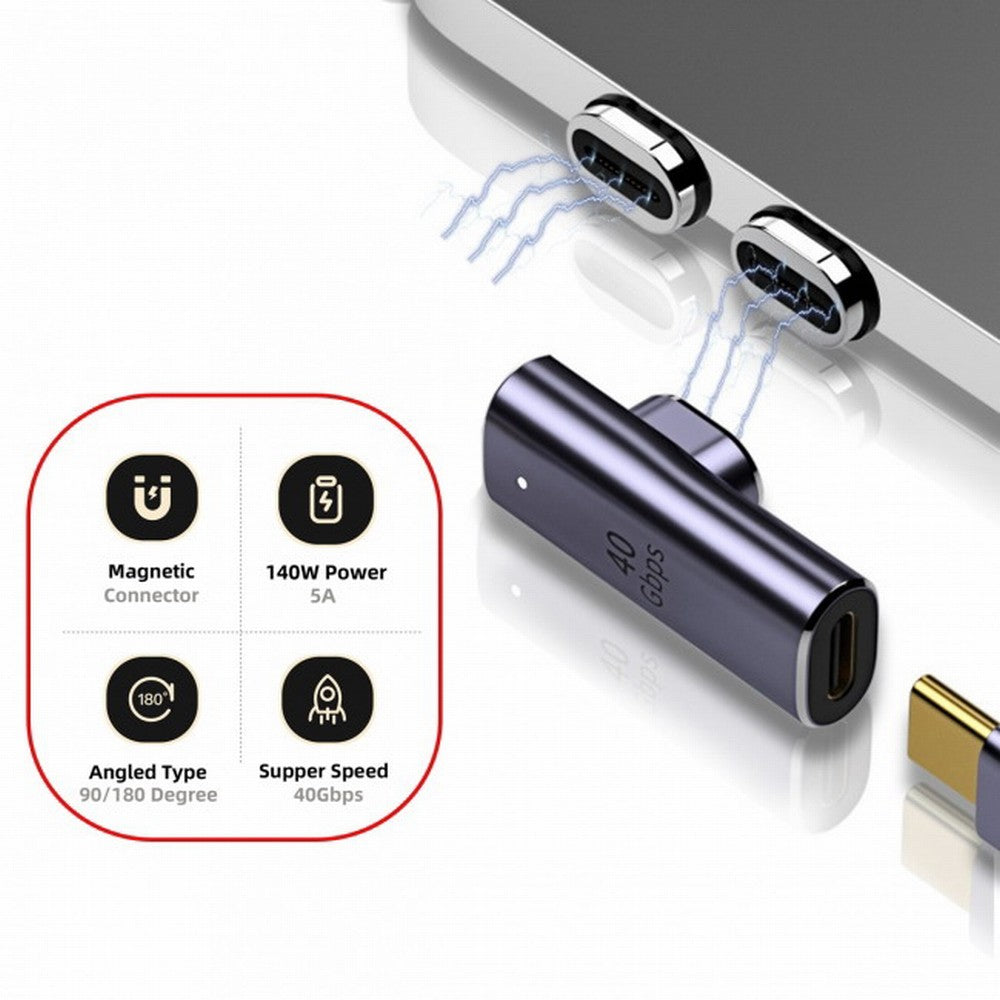 Chenyang Magnetic Connector USB4 140W 40Gbps USB4 Type C Male to Female Low Profile Right Angled Power Data 8K Video Adapter for Laptop Phone UC-062-LP