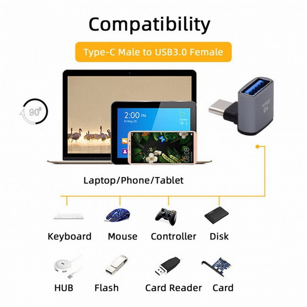 Chenyang Up Down Angled USB-C Type-C to USB 3.0 Female OTG Adapter 90 Degree for Laptop Tablet Phone UC-035-UP