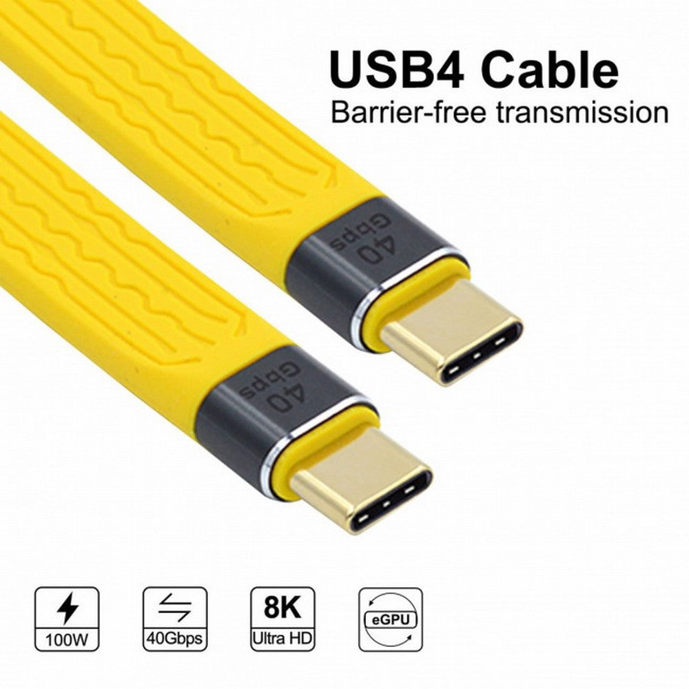 Chenyang Yellow Type-C USB-C Male to Male USB4 40Gbps 100W 8K Flat Slim FPC Data Cable for Laptop Phone 13cm UC-002-0.13Y