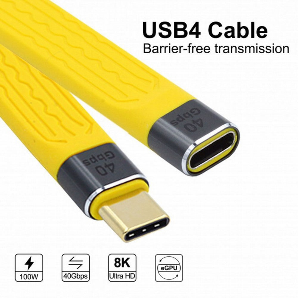 Chenyang Yellow USB4 Extension Cable Slim Flat Male to Female 40Gbps with 100W Charging and 8K@60Hz Compatible with Thunderbolt3/4 UC-040-0.13Y