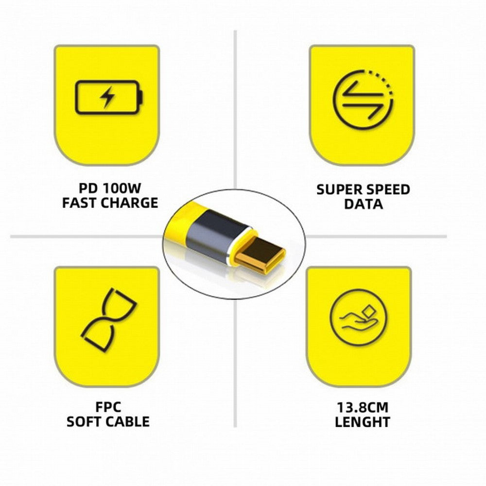 Chenyang Yellow USB4 Extension Cable Slim Flat Male to Female 40Gbps with 100W Charging and 8K@60Hz Compatible with Thunderbolt3/4 UC-040-0.13Y