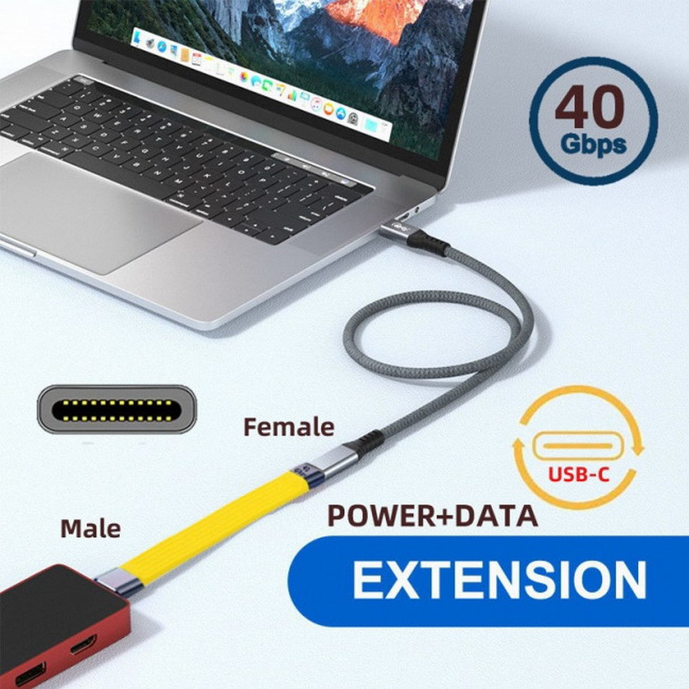 Chenyang Yellow USB4 Extension Cable Slim Flat Male to Female 40Gbps with 100W Charging and 8K@60Hz Compatible with Thunderbolt3/4 UC-040-0.13Y