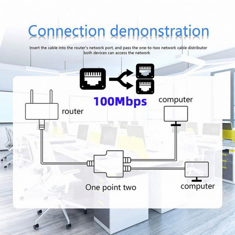 Chenyang 100Mbps STP UTP RJ45 8P8C Plug To Dual RJ45 HUB Splitter Network Ethernet Switcher Adapter UT-015