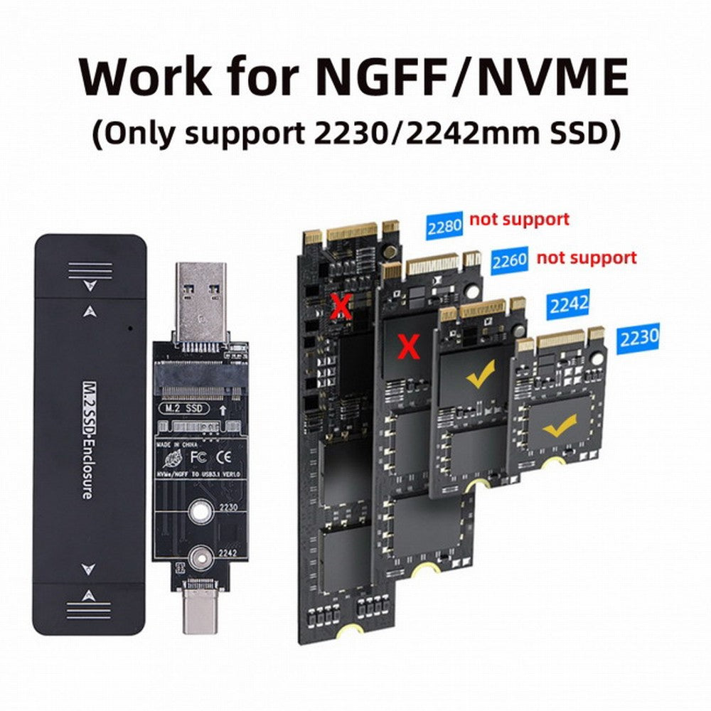 Chenyang Combo Type-C USB3.0 to NVME M-key M.2 NGFF SATA SSD PCBA Case 2230/2242mm Adapter RTL9210B Chipset UC-057-2242MM