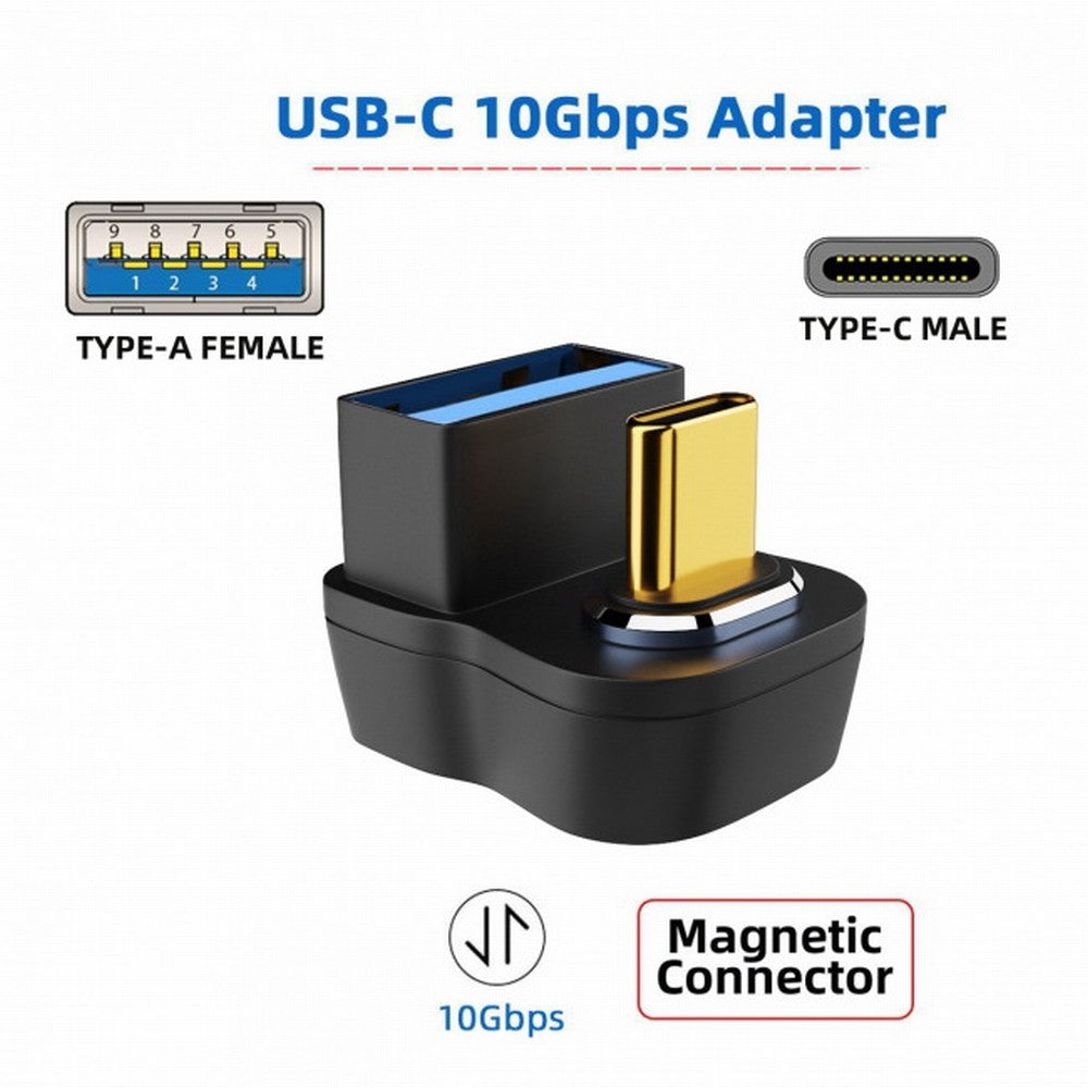 Chenyang Magnetic 10Gbps Type C Male to USB3.0 Female OTG Data Adapter Opposite U Shape Back Angled for Laptop Phone UC-028-AFO