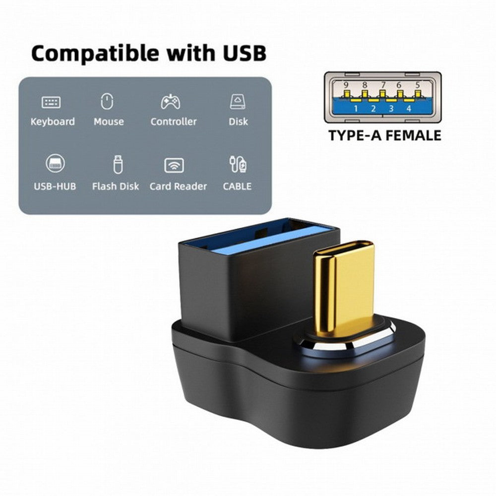 Chenyang Magnetic 10Gbps Type C Male to USB3.0 Female OTG Data Adapter Opposite U Shape Back Angled for Laptop Phone UC-028-AFO