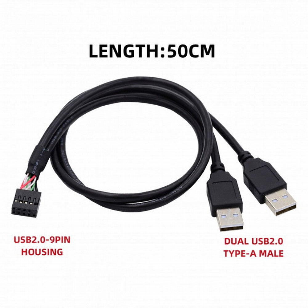 Chenyang Motherboard 9Pin 10Pin Female Housing to Dual USB 2.0 Male Type-A Cable 50cm U2-128