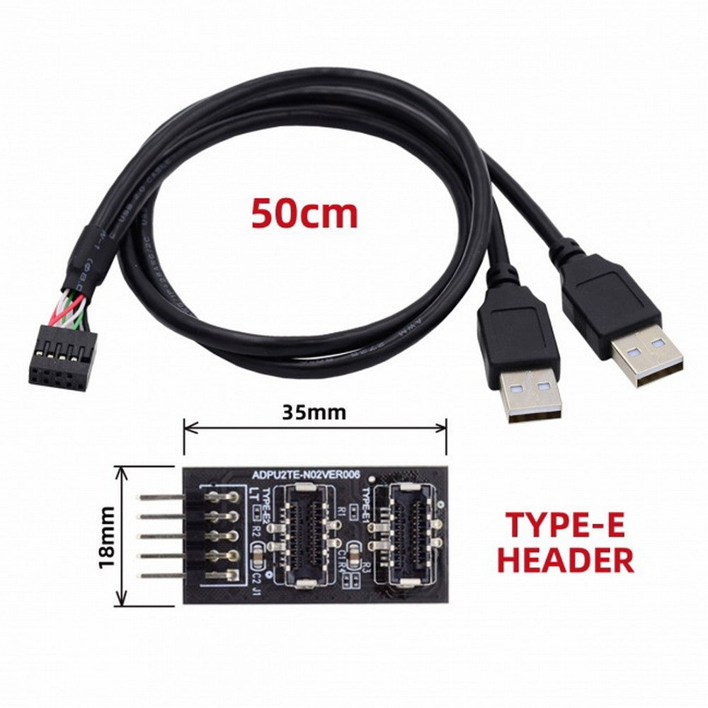 Chenyang Dual USB 3.1 Front Panel Socket Key-A Type-E to USB 2.0 Type-A 9Pin 10Pin Mainboard Header Male Cable Extension Adapter U2-128+UC-022