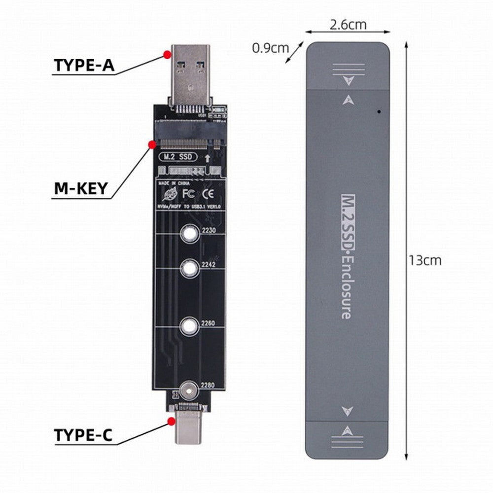 Chenyang Combo Type-C USB3.0 to NVME M-key M.2 NGFF SATA SSD PCBA Case 2280/2242/2230mm Adapter RTL9210B Chipset UC-057-2280MM