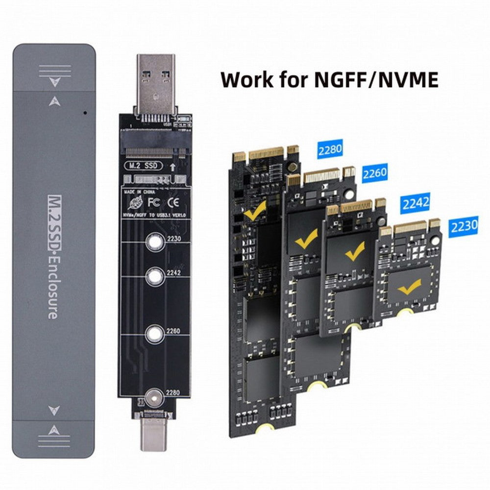 Chenyang Combo Type-C USB3.0 to NVME M-key M.2 NGFF SATA SSD PCBA Case 2280/2242/2230mm Adapter RTL9210B Chipset UC-057-2280MM