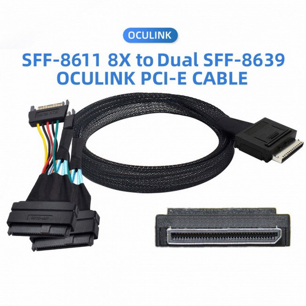 Chenyang OCuLink PCIe PCI-Express SFF-8611 8x 8-Lane to Dual SFF-8639 U.2 4x SSD Data Active Cable 50cm SF-053