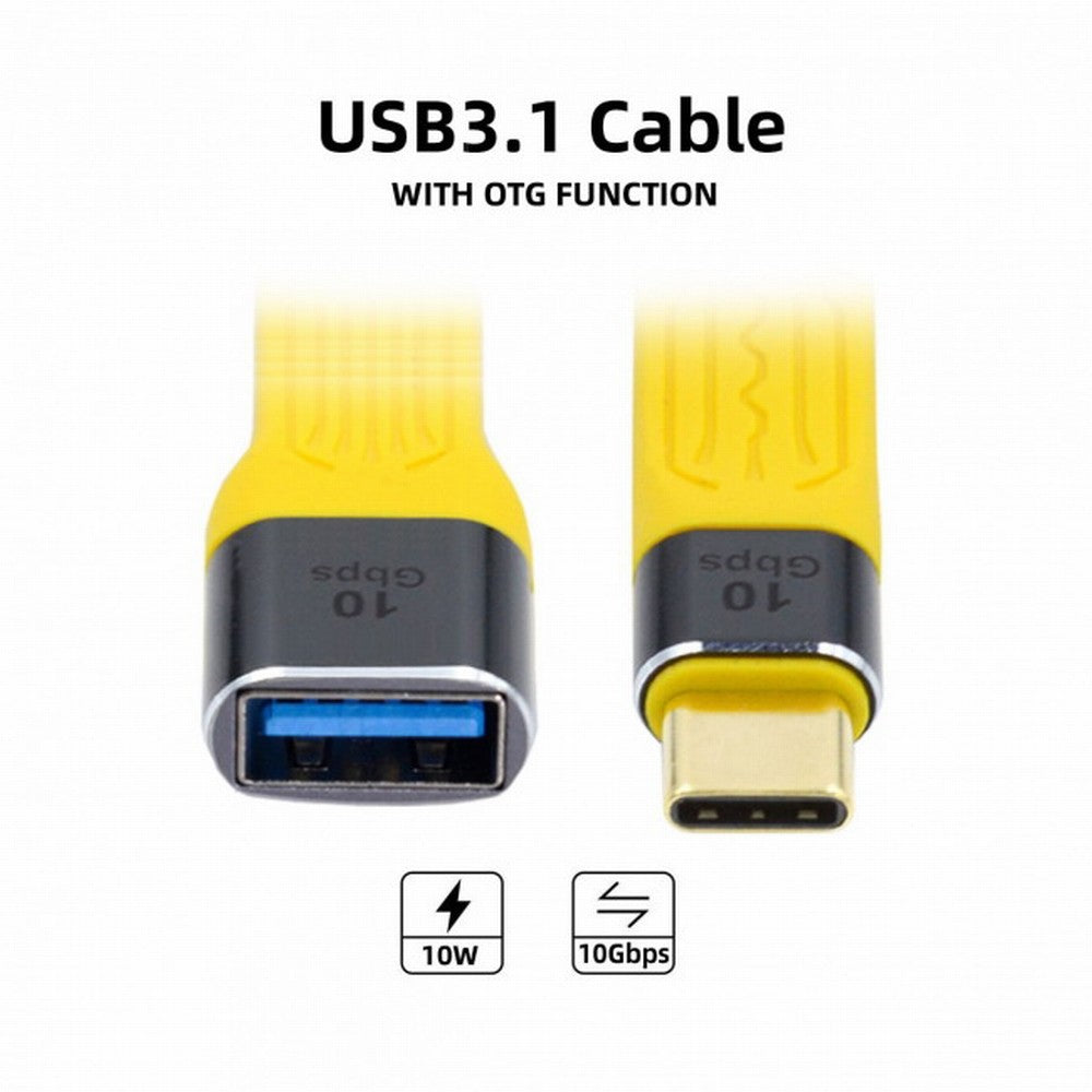 Chenyang Yellow USB 3.1 Type C Male Host to USB3.0 Type A Female OTG Flat Slim FPC Data Cable for Laptop Phone UC-063-0.13Y