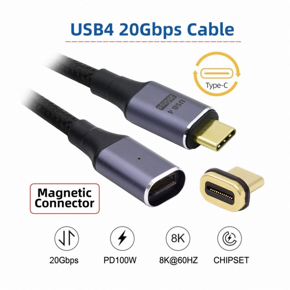 Chenyang Magnetic Connector USB4 Cable 20Gbps Male to Male with 100W Charging and 8K@60Hz 5K@60Hz USB4.0 UC-034-BK-2.0M