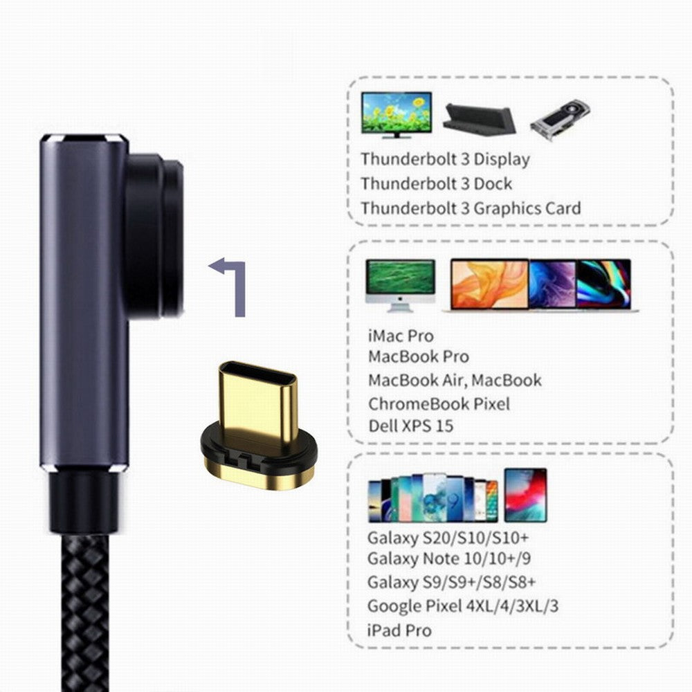 Chenyang Magnetic Connector USB4 Cable 20Gbps Low Profile Angled 90 Degree with 100W Charging and 8K@60Hz 5K@60Hz USB4.0 UC-034-LP-2.0M