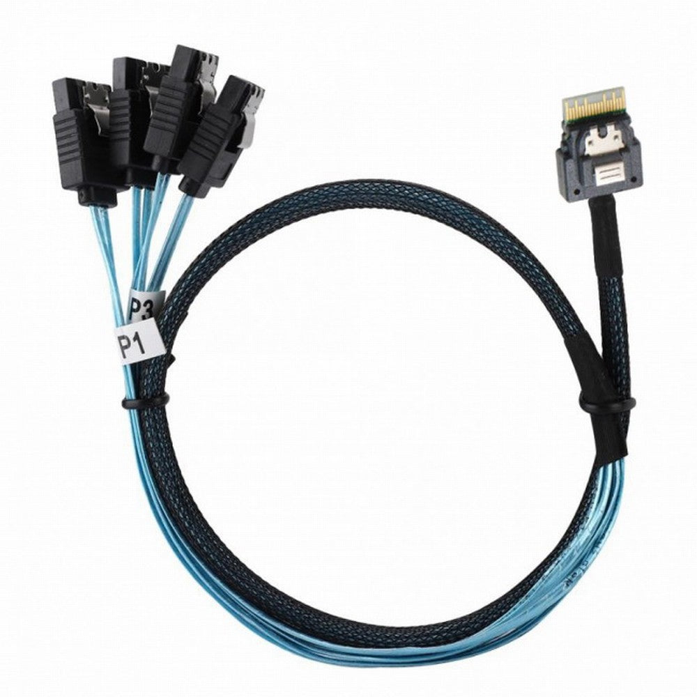 Chenyang Slim Line SAS 4.0 SFF-8654 4i 38pin Host to 4 SATA 7pin Target Hard Disk Fanout Raid Cable 50cm SF-103