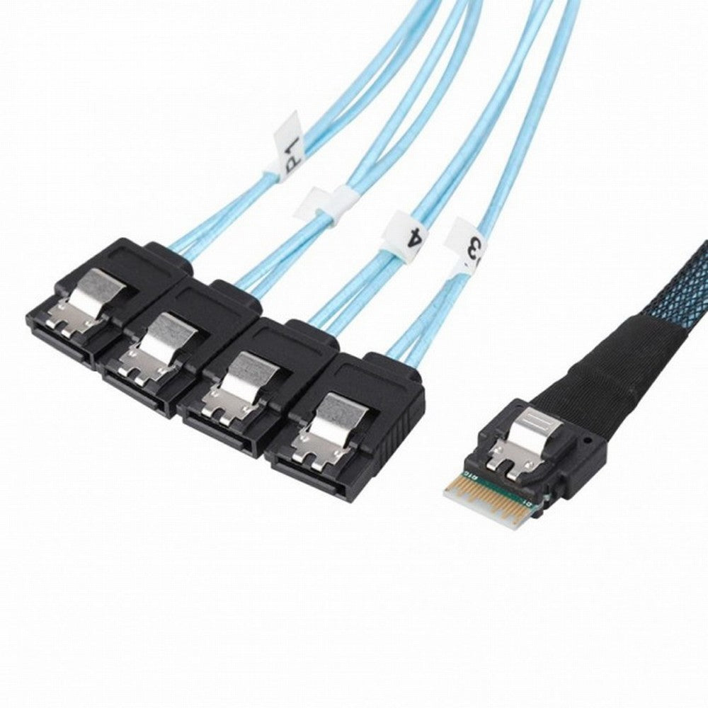 Chenyang Slim Line SAS 4.0 SFF-8654 4i 38pin Host to 4 SATA 7pin Target Hard Disk Fanout Raid Cable 50cm SF-103