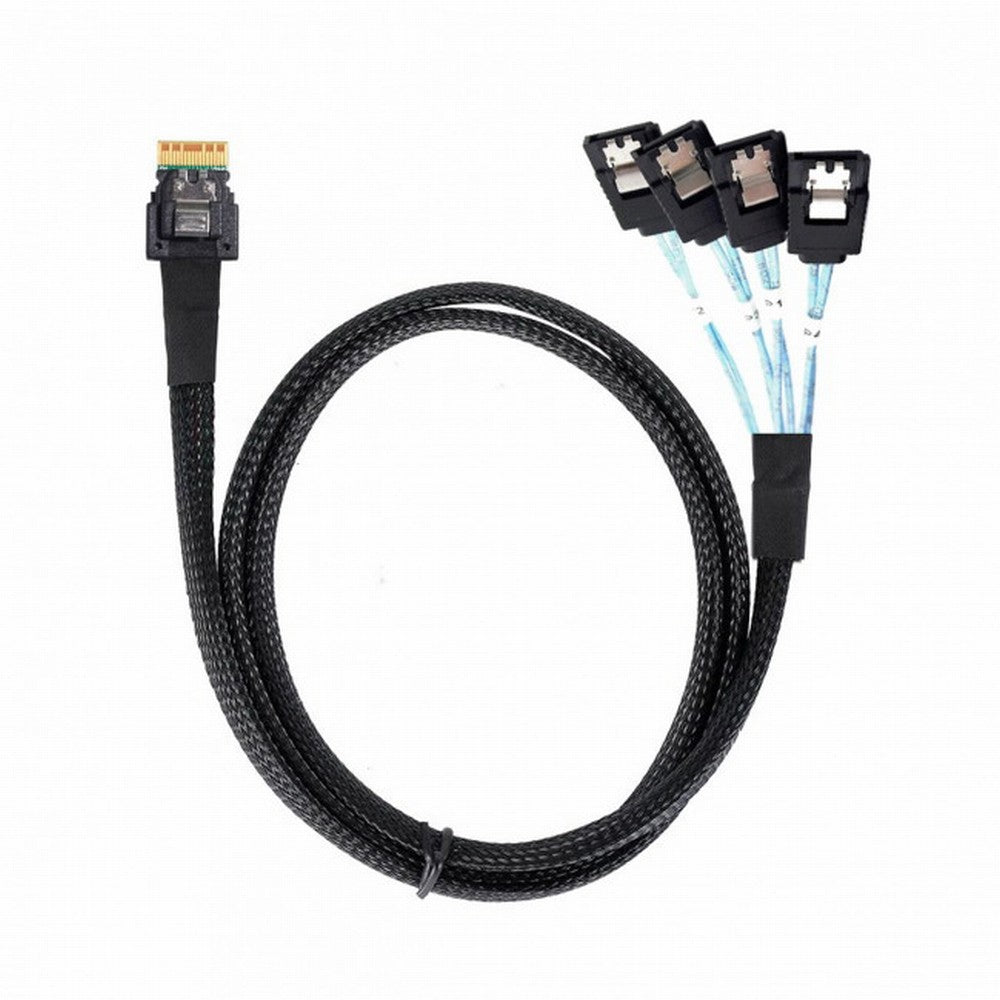 Chenyang Slim Line SAS 4.0 SFF-8654 4i 38pin Host to 4 SATA 7pin Target Hard Disk Fanout Raid Cable 50cm SF-103