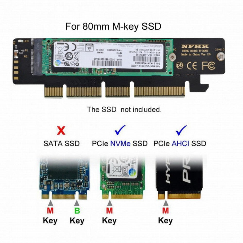 Chenyang NGFF M.2 M-key NVME AHCI SSD to PCI-E 3.0 16x 4x Adapter for 110mm 80mm SSD SA-021