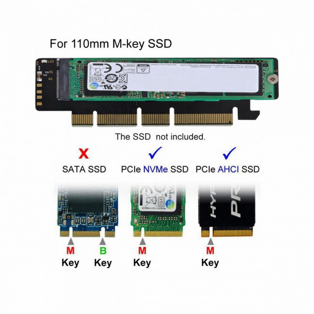 Chenyang NGFF M.2 M-key NVME AHCI SSD to PCI-E 3.0 16x 4x Adapter for 110mm 80mm SSD SA-021