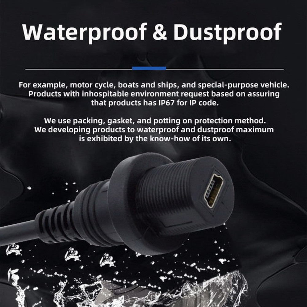 Chenyang 1m Waterproof Dustproof 480Mbps Mini USB2.0 5Pin Male to Female Extension Data Power Cable Car Panel Mount Design U2-015-1.0M