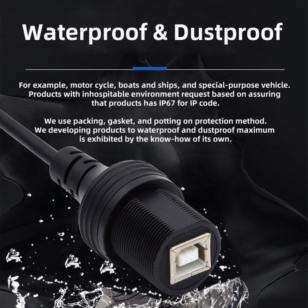 Chenyang 1m Waterproof Dustproof 480Mbps USB2.0 Standard B Type Male to Female Extension Data Power Cable Car Panel Mount Design U2-022-1.0M