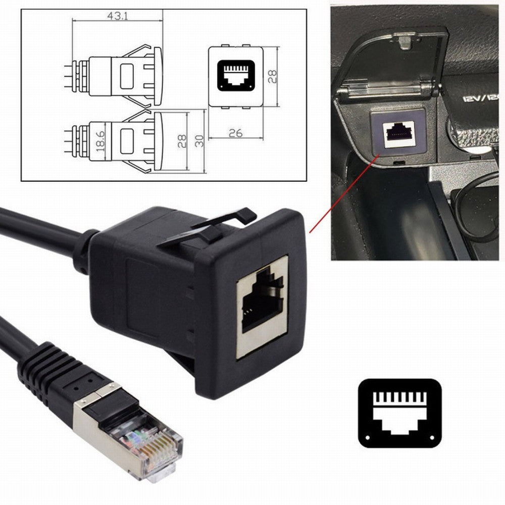 Chenyang Waterproof Dustproof Latch Locking CAT6 RJ45 Male to Female Lan Ethernet Network Extension Cable Car Panel Mount Design UT-016-1.0M