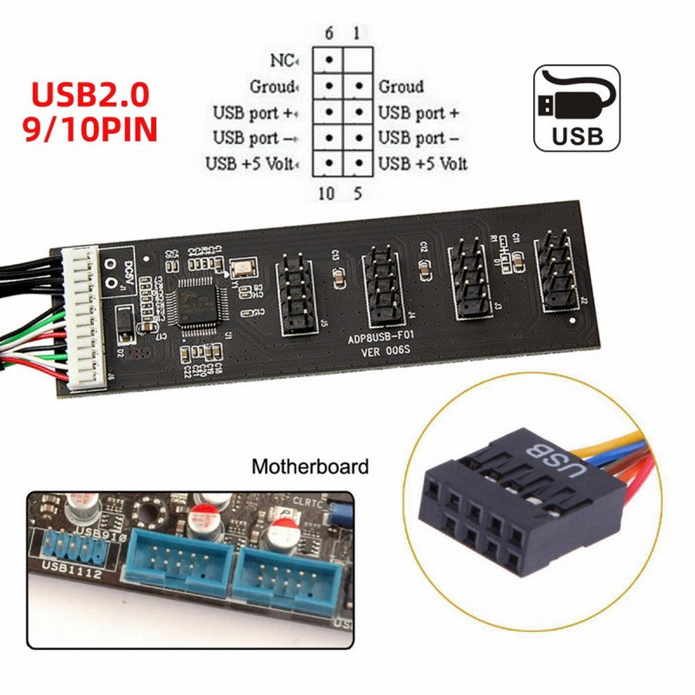 Chenyang USB 2.0 9pin 10pin Header 1 to 4 Female Splitter Extension Cable HUB with IDE 5V Power Connector Adapter Port Multilier U2-053