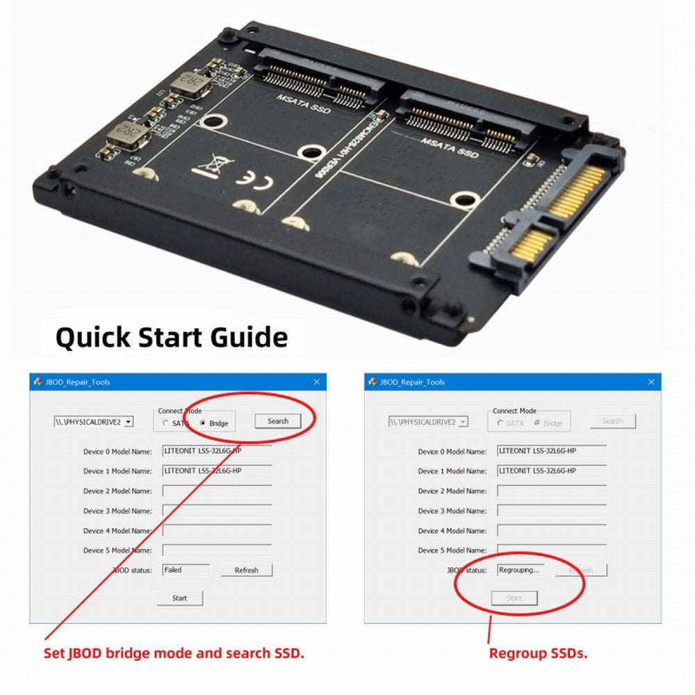 Chenyang Dual MSATA Mini-SATA SSD Card JBOD Raid0 Span Bridge to 2.5inch SATA Combo HDD Disk Drive Enclosure SA-049