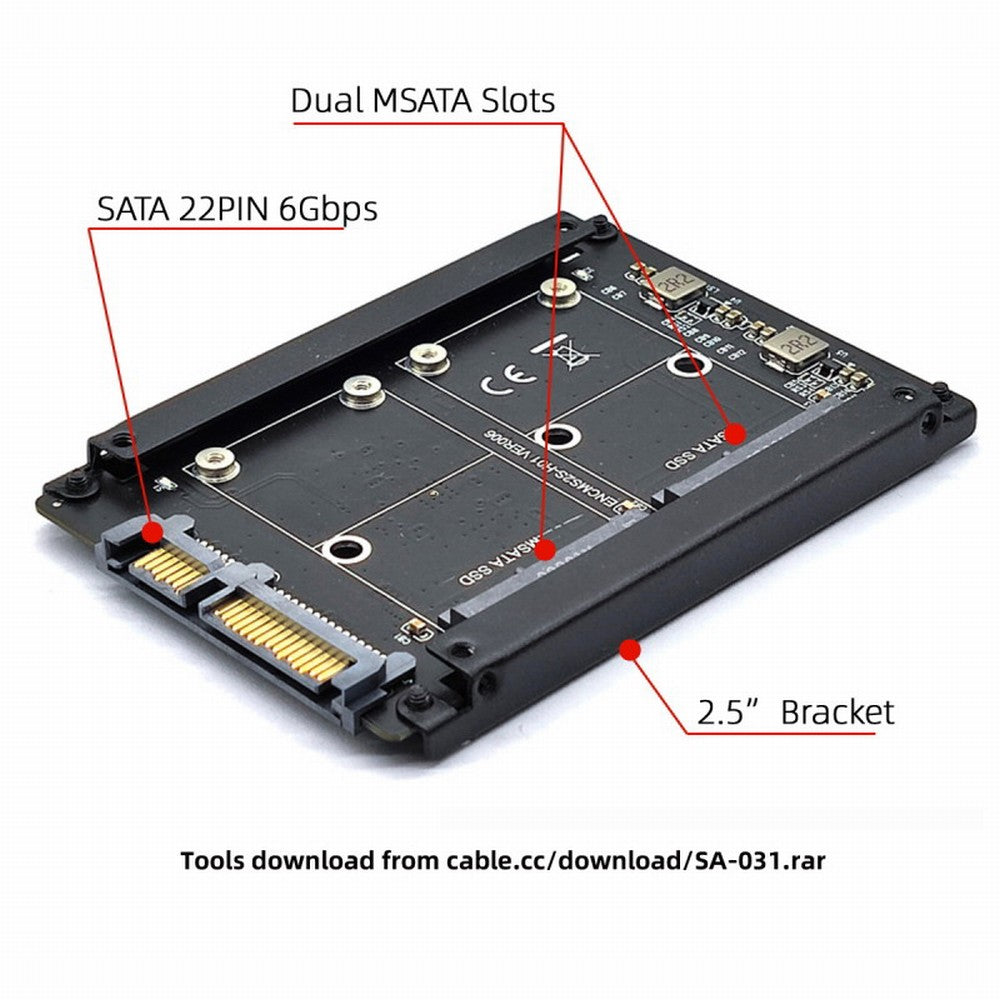 Chenyang Dual MSATA Mini-SATA SSD Card JBOD Raid0 Span Bridge to 2.5inch SATA Combo HDD Disk Drive Enclosure SA-049